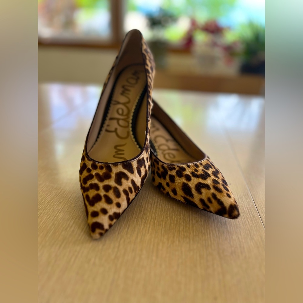 𝅺SAM EDELMAN HAZEL CHEETAH PRINT LEATHER POINTED TOE PUMPS - Picture 5 of 9